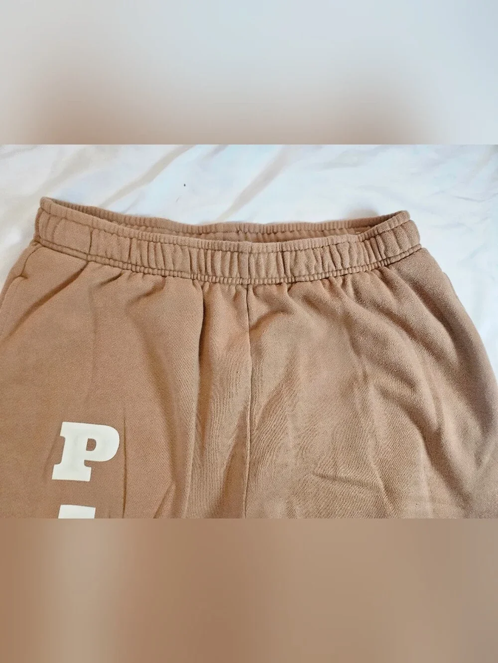 PINK Victoria's Secret Womens Tan Elastic Bottom Insignia Sweatpants Size Large